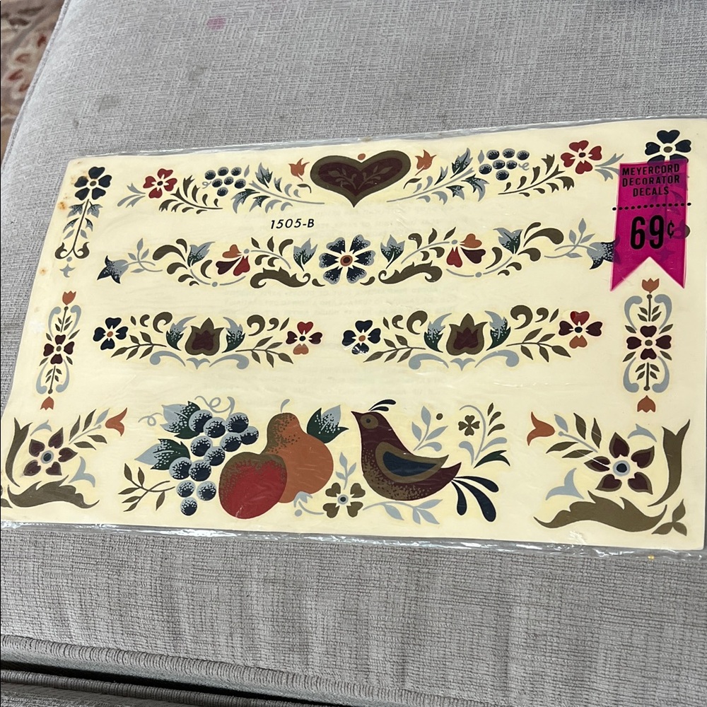 Vintage MeyerCord Decorative Decals - Heart, Bird & Fruit Folk Motifs- 1505-B